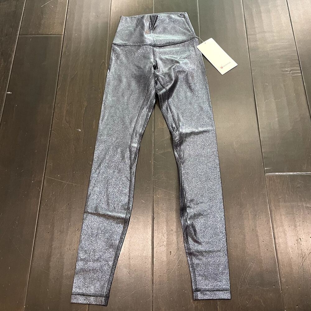 NEW Lululemon Align Ribbed Pant 28" *Shine Radiate Foil Black Women's Size 2